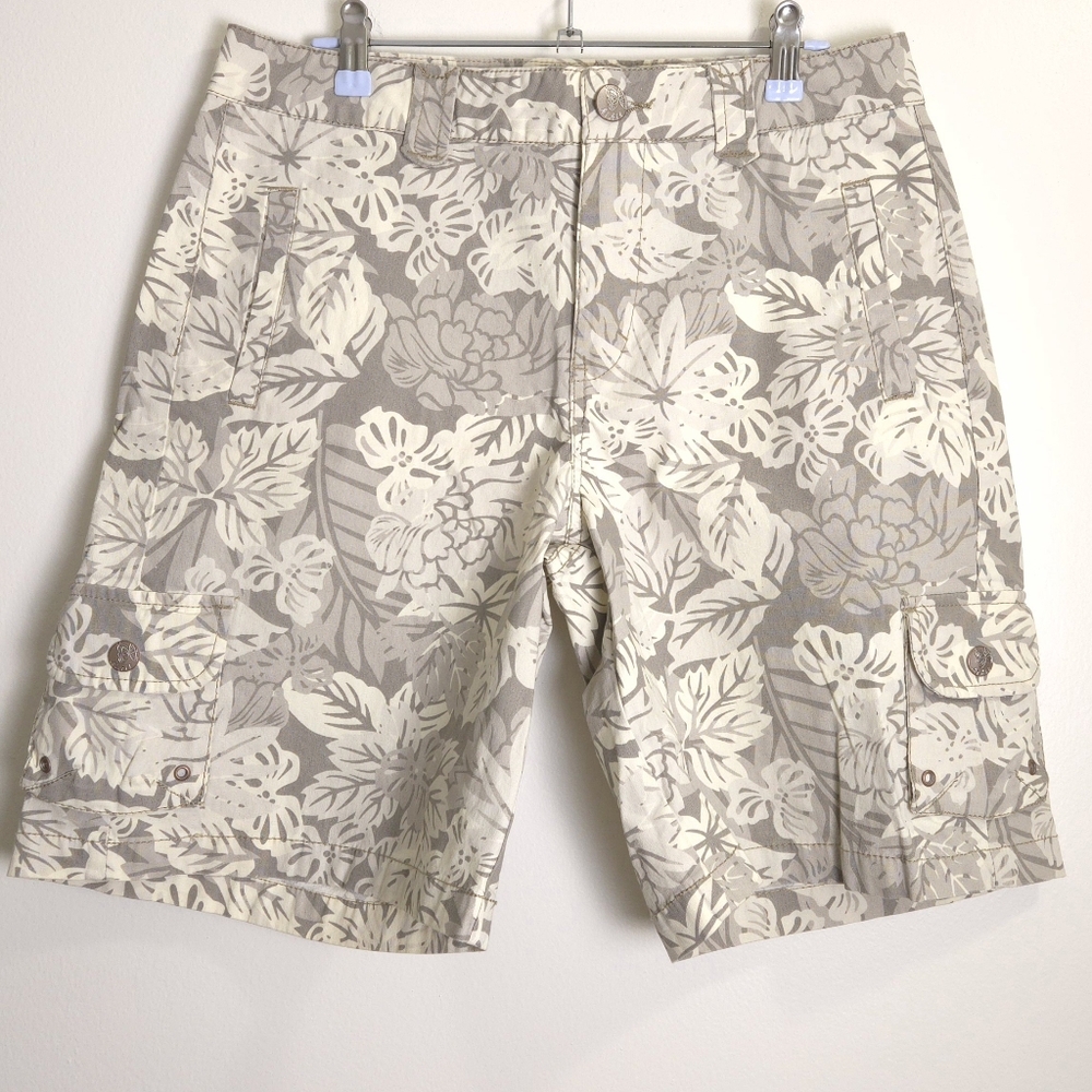 VTG‎ Y2k Kikit Jeans Abstract Toropical Floral Beige Cargo Short 10